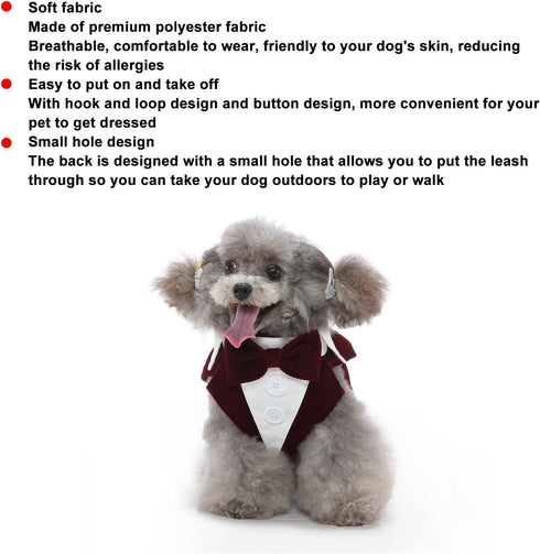 Stylish Elegant Pet Wedding Suit, Dog Tuxedo Collar Attire with Bow Tie, Size L