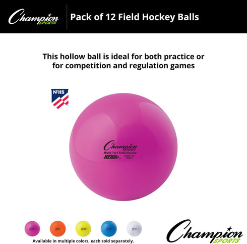 12-Pack Champion Sports Field Hockey Balls NFHS Approved, High-Visibility Regulation Balls
