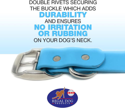 Regal Dog Products Large Light Green Dog Collar, Heavy Duty Double Buckle & D Ring, Adjustable Biothane Collar