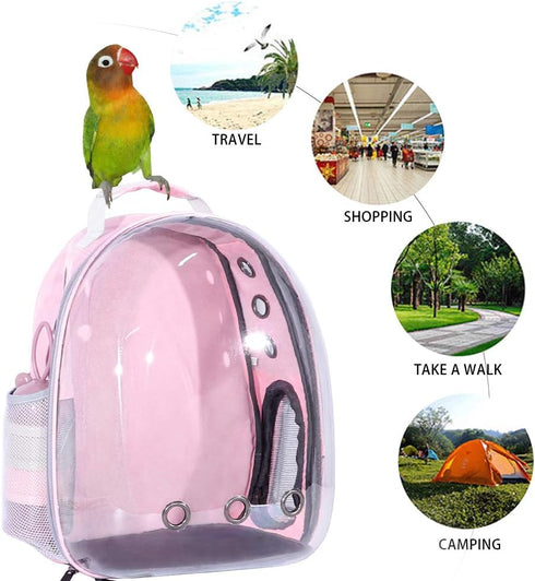Pink Bird Backpack Carrier - Airline-Approved Pet Bubble Carrier for Birds, Ventilate Transparent Space Capsule