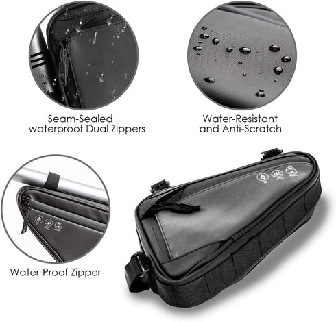 WOTOW Bike Frame Storage Bag, Water Resistant Reflective Triangle Bag with Two Side Pockets for Mountain Road Bike