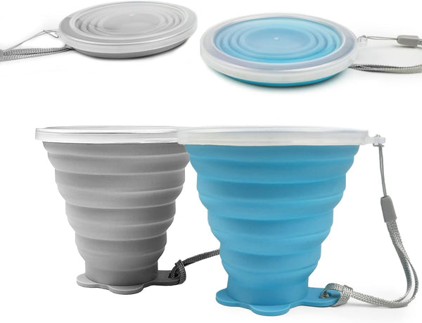 JBER Silicone Collapsible Travel Cup, Folding Camping Cup with Lids for Outdoor Hiking and Travel