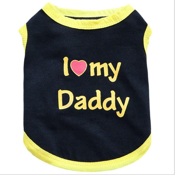 Pet Dog T-Shirt I Love My Daddy Mommy Vest, Costume Clothes for Small Puppy Cat Kitten, Yellow-D (M)