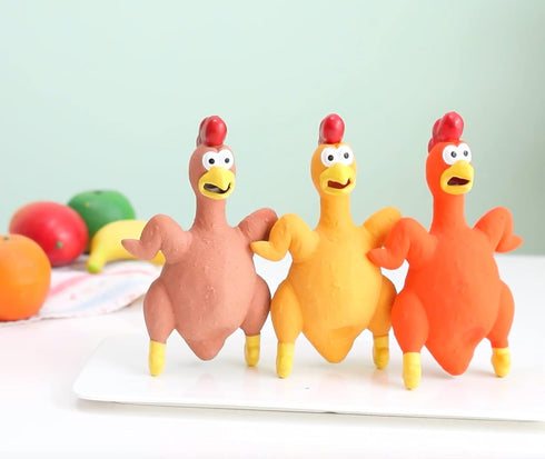 Rubber Chicken Dog Toy, 3 Pack Latex Squeaking Chicken Toys, Funny Interactive Fetch Toy for Small Medium Large Dogs