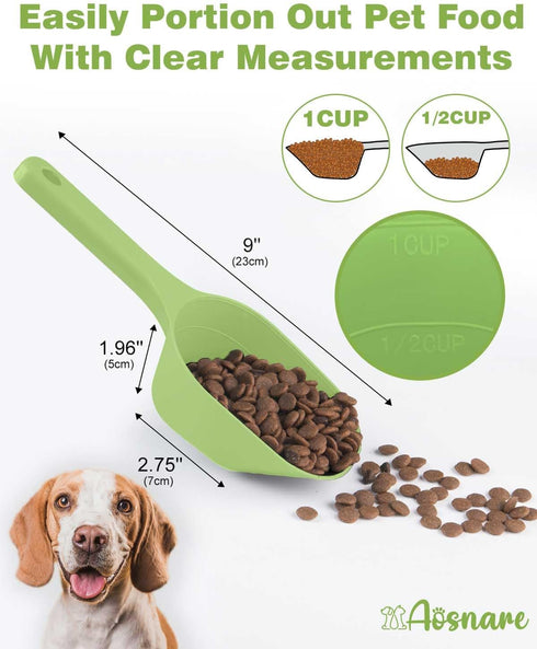 2 PACK Pet Food Scoop, 1 Cup Capacity Dog Food Scoop with Measuring Lines for Dog, Puppy, and Cat (Green and Black)