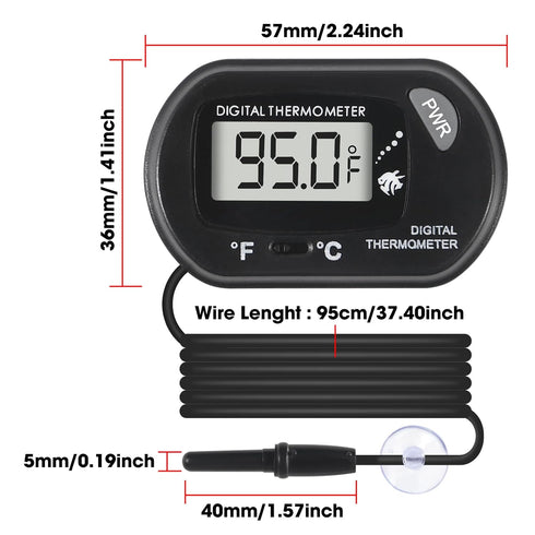 Shutao 5Pcs Digital Aquarium Thermometer with Water-Resistant Sensor Probe and Suction Cup - Fahrenheit/Celsius (/) LCD