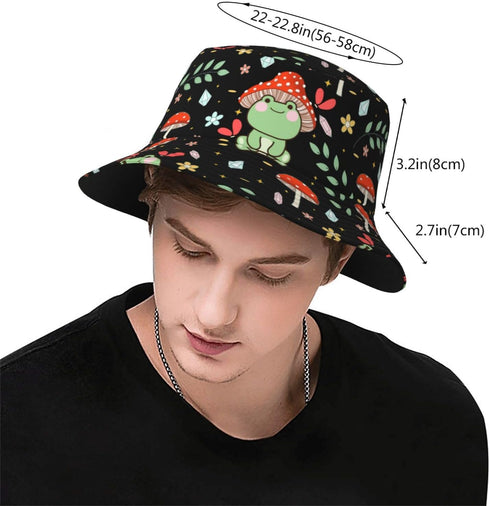 Forest Animals Mushrooms Bucket Hat, Summer Packable Fisherman Cap for Travel and Beach Sun Protection