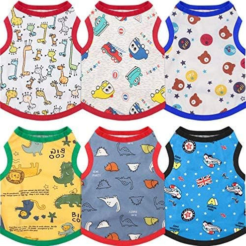 Geyoga 6-Piece Cute Printed Dog Shirts, Cotton Pet Sweatshirts for Dogs (M)