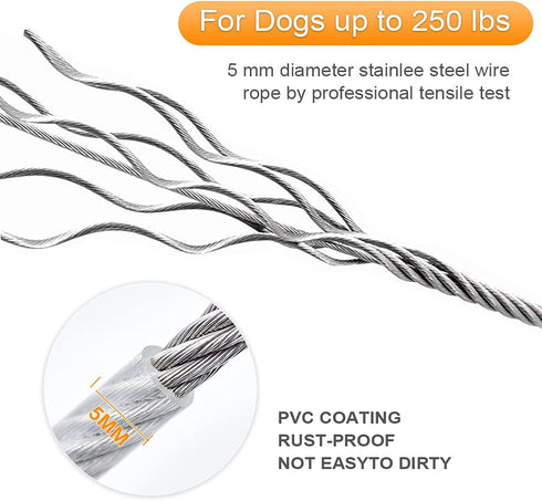 Tresbro 30FT Reflective Dog Tie Out Cable for Dogs Up to 250 Pounds, Lightweight Steel Wire Leash for Outdoor Use