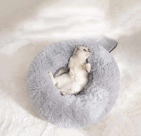 BODISEINT Modern Soft Plush Round Pet Bed for Cats or Small Dogs, Cozy Sleeping Kennel (20'' D x 8'' H, Light Grey)