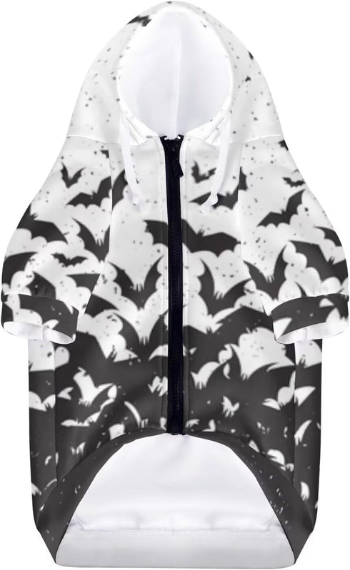 Dog Halloween Costume, Black & White Splash Bat Hoodie Sweatshirt with Hat for Small Medium Large Dogs Cats, L