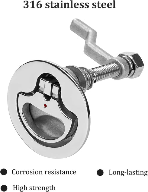Heavy Duty 316 Stainless Steel Boat Cam Latch, Marine Flush Hatch Pull with Back Plate