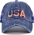 Patriotic-USA-Baseball-Caps Woman-Man-Washed-Worn-Out-Mesh-Sun-Hat for 4th July (Size M)