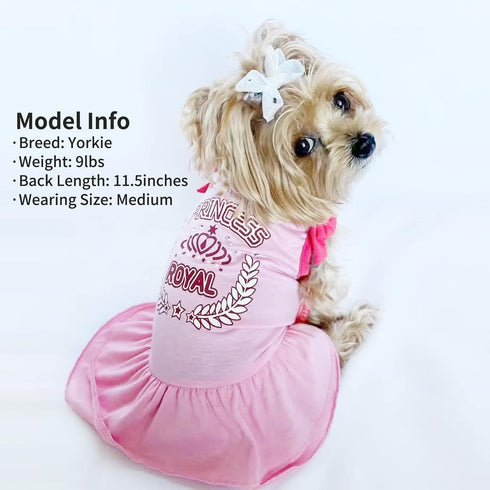 KYEESE Dog Princess Dress, Pink with Bowtie, Pet Dress for Small Dogs