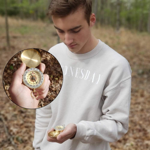 FUTURESTEPS Set 105 Brass Compass with Solid Brass Whistle - Survival - Decibels - Carry in Pocket or on Necklace - Two