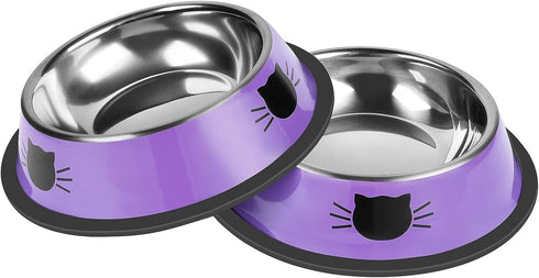 2 Pcs Non-Slip Stainless Steel Small Cat Food Bowls, 7 Oz, Unbreakable with Removable Rubber Base