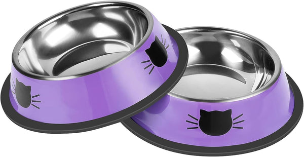 2 Pcs Non-Slip Stainless Steel Small Cat Food Bowls, 7 Oz, Unbreakable with Removable Rubber Base