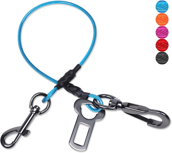 VIVAGLORY Dog Seat Belt, Heavy Duty Steel Rope Waterproof Safety Belt for Small Medium Dogs (22", Blue)