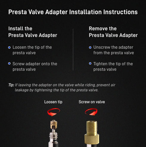 Presta Valve Adapter to Convert Presta to Schrader, Inflate Tire Using Standard Pump or Air Compressor