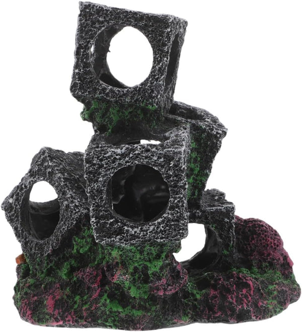 DOITOOL Aquarium Fish Tank Ornaments Small Shelter Cubes Resin Rock Hideout Betta