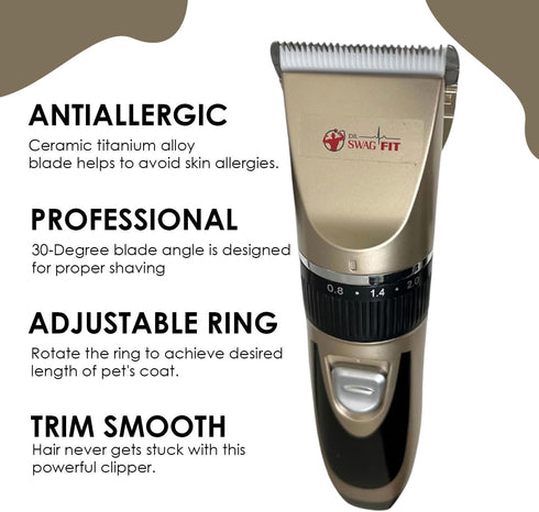 Dr. Swag Fit Professional Cordless Pet Grooming Kit, USB Rechargeable Low Noise Clipper with Detachable Blade