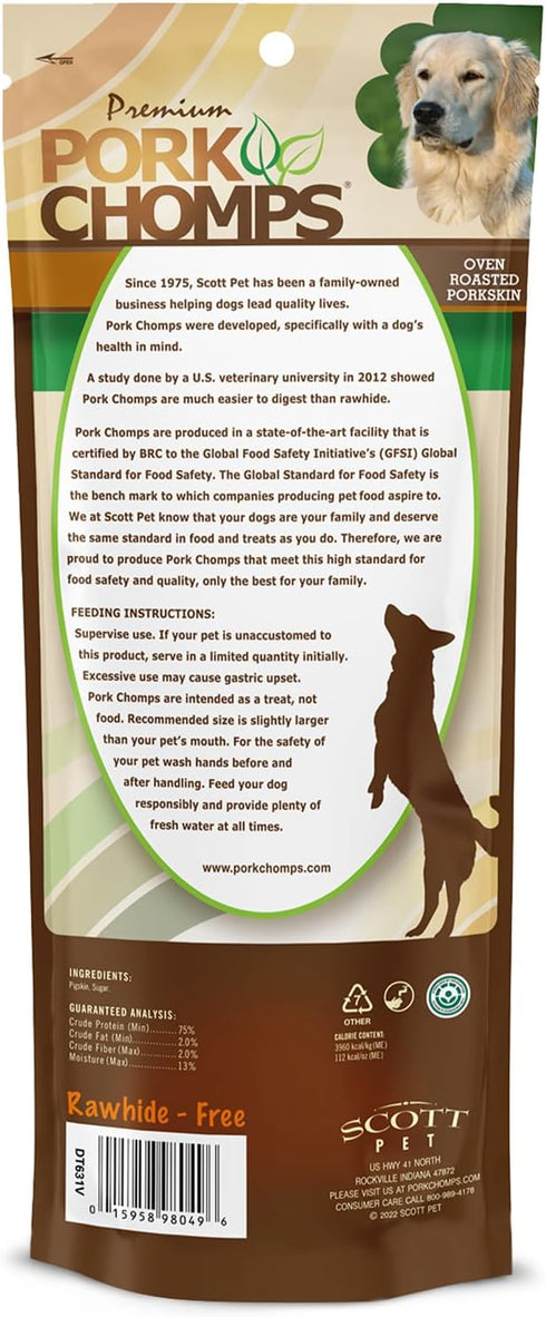 7-inch 1 Count (Pack 2) Pork Chomps Roasted Pressed Pork Skin Dog Chew, Bone