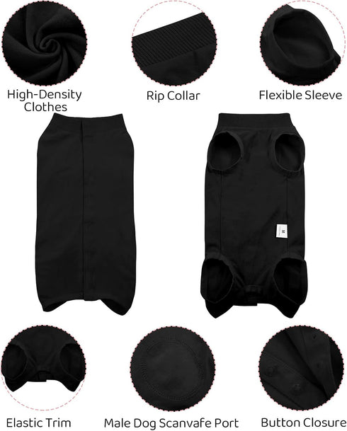 SAWMONG Recovery Suit for Dogs, Professional Surgical Suit for Male & Female, Black, XX-Large, After Surgery Spay Neuter