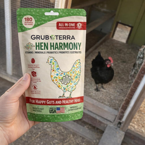 180 GrubTerra Hen Harmony All-in-One Chicken Electrolytes for Water with Probiotics & Prebiotics, Daily Gut Supplement