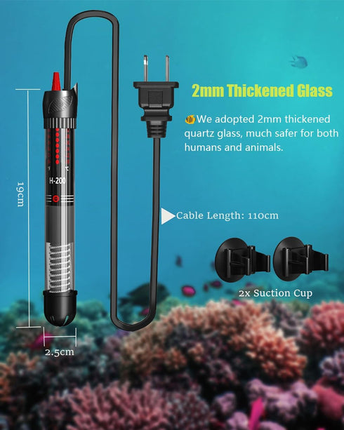 50W Aquarium Heater for 20 Gallons Tank, Submersible with Adjustable Temperature and Built-in Thermostat