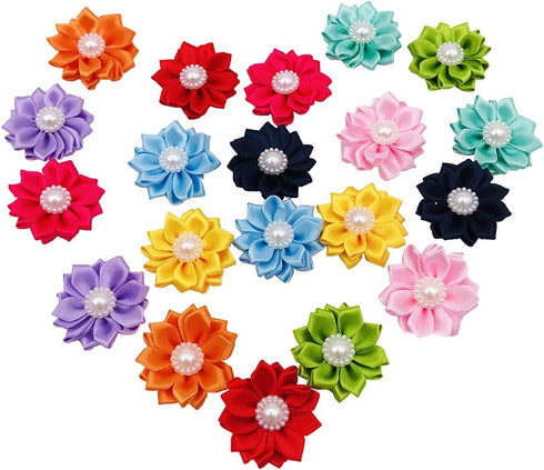 PET SHOW 10 Pairs Flower Small Dogs Hair Bows - 10 Colors with French Barrette Hair Clips