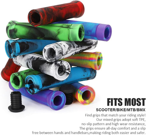 Scooter Grips - Mixed Color MTB & BMX Handlebar Grips, 145mm Soft Grips for Pro Stunt Kick Scooter, Mountain Bike