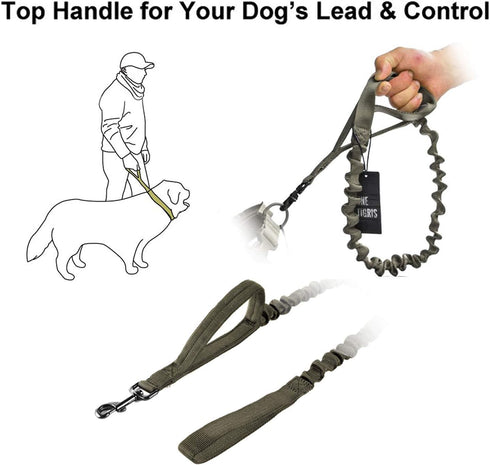 OneTigris Tactical Dog Training Bungee Leash with Control Handle, Quick Release Nylon Leads Rope, Black