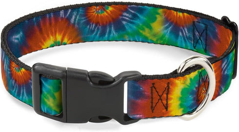 Buckle-Down Plastic Clip Collar - Tie Dye Swirl Multi Color - 1/2" Wide, Fits 8-12" Neck, Medium