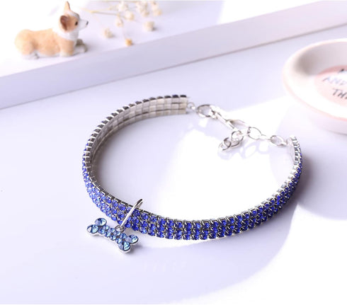 Rhinestone Pet Collar - Sparkling 3 Rows Crystal Diamond Dog Collars - Adjustable Wedding Collar for Small Medium Large