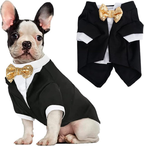 Dog Tuxedo Costume with Bow Tie Suit, Formal Attire for Small Medium Large Dogs Cats, Wedding Party Halloween Clothing