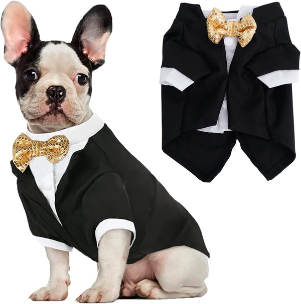 Dog Tuxedo Costume with Bow Tie Suit, Formal Attire for Small Medium Large Dogs Cats, Wedding Party Halloween Clothing