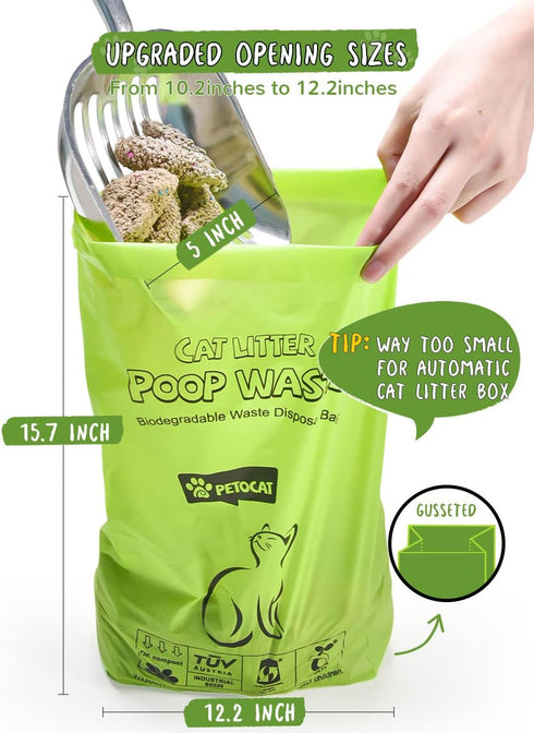 100 Count Cat Litter Bags for Poop Biodegradable Cat Waste Disposal Bag Leakproof Durable and Unscented Large to Fit