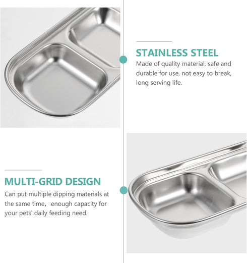 Compartment Pet Tray Food Bowls - 2pcs Stainless Steel Divided Pet Dishes for Kitten Small Dogs Food Water Feeder