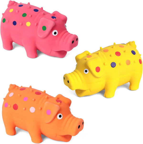 POPLAY 3PCS Squeaky Latex Grunting Pig Dog Toys, Small Rubber Chew Toys for Dogs and Puppies, Gift Set