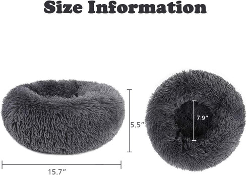 otoez Kitten Puppy Bed - Extra Small Round Dog Cat Bed, Anti Anxiety Plush, Washable (15.7", Dark Grey)