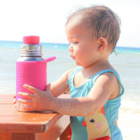 18 oz 550 ml Pura Sport / Stainless Steel Water Bottle with Silicone Sport Flip Cap & Sleeve, Pink Swirl