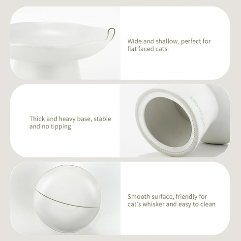 Elevated Cat Bowls - Wide Shallow 6.1" Ceramic Raised Food Bowls, Anti Vomiting, Perfect for Flat Faced Cats