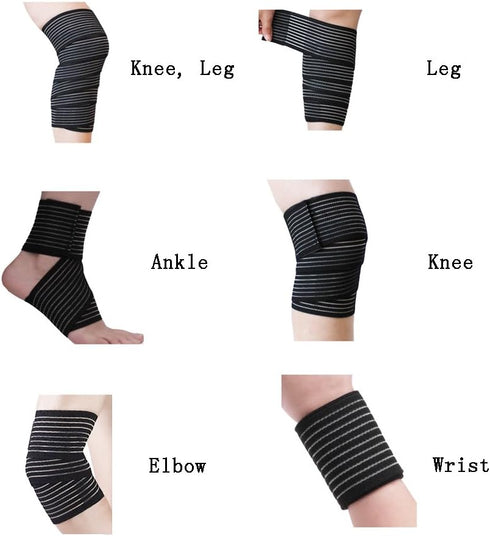 Luwint 2 Pack Elastic Compression Bandage, Ankle Wrist Knee Calf Thigh Wraps for Sports Gym Workout