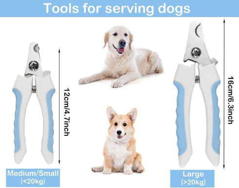 5 Pieces Dogs and Cats Grooming Nail Clippers Kit, Professional Trimmers with Protective Guard Lock (Blue)