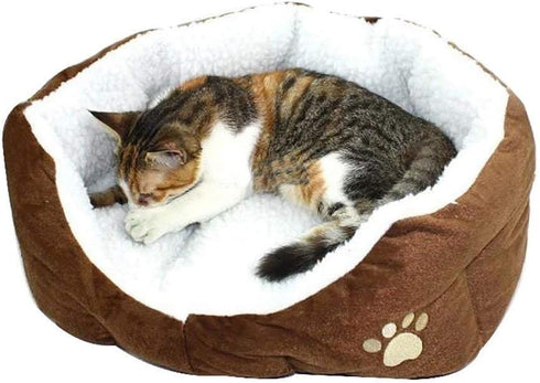 Cute Paw Print Comfortable Pets Dog Cats Nest Mat Pad - Soft Fleece Bed (Coffee)