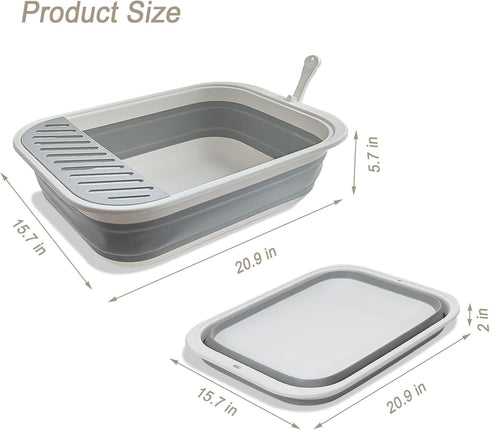 20.9x15.7x5.7 inch Senior Cat Litter Boxes, Collapsible Open Low Entry Cat Litter Pan with Scoop Travel Kitten Potty