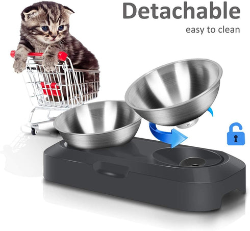 Stainless Steel Cat Food Bowl - 15-Angle Ergonomic Design Reduces Vomiting