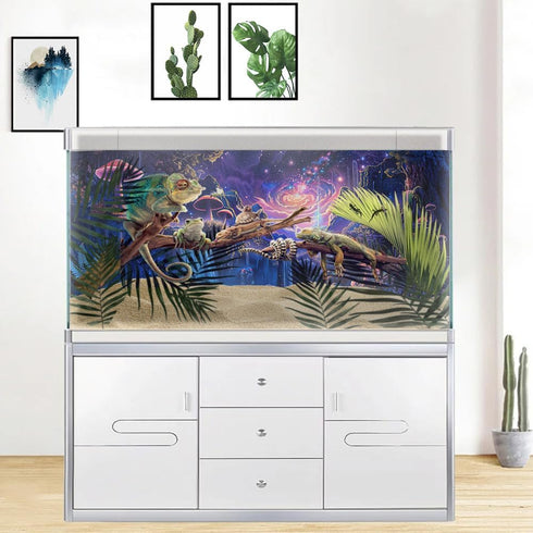 Galaxy Space Planet Aquarium Background: Waterfall Landscape Tapestry with Fantasy Mountain Wave Wall Tapestry for Fish