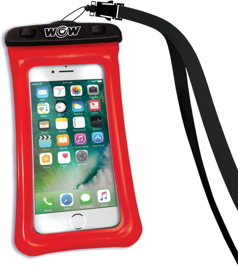 WOW Sports Waterproof Phone Pouch with Floatation and Lanyard, 4X8 Inch Snowproof, Dustproof, Red
