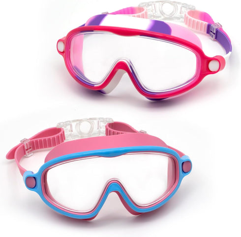 Goggles for Kids 3-12 - Anti Fog Swimming Goggles, Youth Mask with Nose Cover, UV Protection, 2 Pack